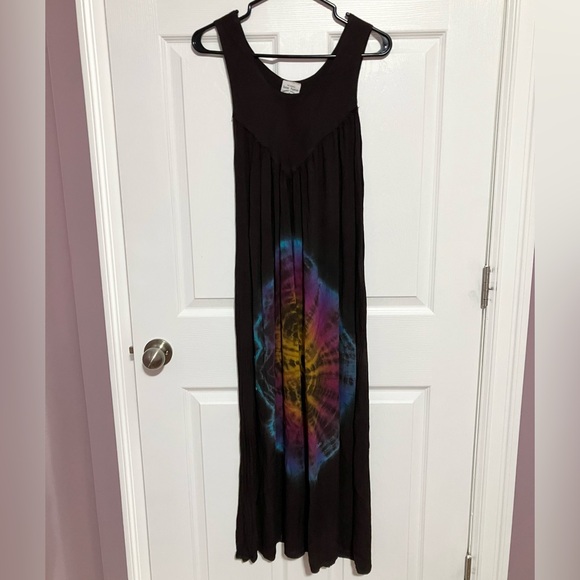 *🧡3/20$*Vintage Brown Maxi Sundress with Tie Dye Swirl - Picture 1 of 5